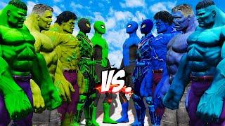 TEAM GREEN ( 3 HULK & 2 SPIDER-MAN) VS TEAM BLUE (3 HULK & 2 SPIDER-MAN ) - EPIC SUPERHEORES WAR