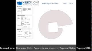 Auger flight design, tapered helices, blank cut calculation program