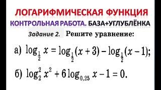 Контрольная работа. База+углублёнка. Логарифмическая функция. Задание №2