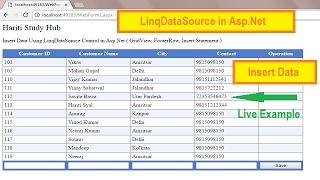 Insert Data using LinqDataSource Control with GridView FooterRow in Asp.Net | Hindi