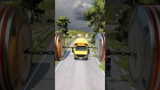 Cars & School Bus vs Chained Hydraulic Crush - BeamNG Drive