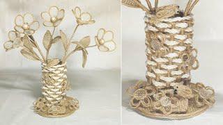 DIY jute crafts. Ваза из джута шпагата с птичками и цветами. Делаем сами.