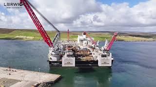 Pioneering Spirit returns to Lerwick Harbour, Shetland Islands.