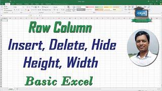 Row Column, height, width, delete, insert, hide in excel.#excel