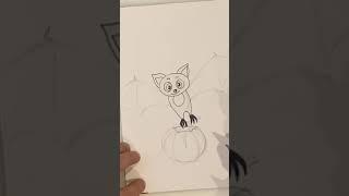 Halloween card idea. Drawing a bat with a pumpkin.