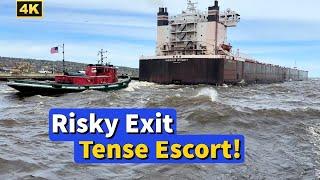 ️ Tense Watch: Tug Escorts 1000-Foot Ship’s Risky Exit!