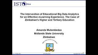 Intervention of Big Data Analytics for eLearning Experience. Zimbabwe’s Higher & Tertiary Education