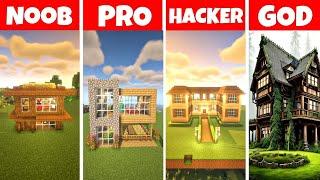 Minecraft WOODEN HOUSE BUILD CHALLENGE - NOOB VS PRO VS HACKER VS GOD - ANIMATION