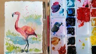 Loose style Flamingo Painting in Watercolor