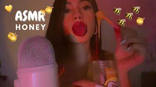 Asmr eating honey (mouth sounds and licking sounds)