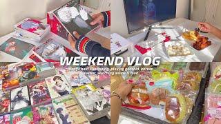 weekend vlog  : manga haul + shopping, playing genshin, korean market, watching anime, & food !