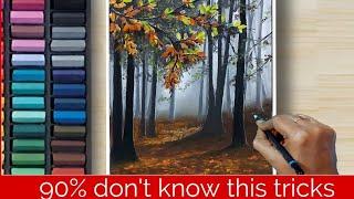 How to Draw Realistic  FOGGY FOREST with PASTEL (step by step) TUTORIAL - Soft Pastel Drawing