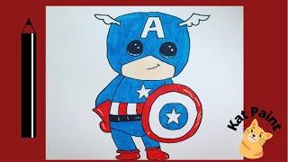 Как нарисовать милого Капитан Америка из Марвел/ draw cute Captain America from Marvel