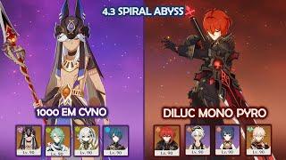 1000 EM Cyno Hyperbloom & Diluc Mono Pyro - 4.3 Spiral Abyss - Genshin Impact