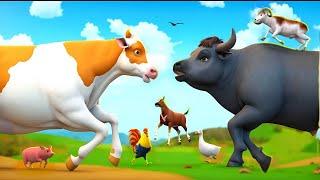 Cow vs. Buffalo: Epic Farm Animals Food Battle! | Mr. Donald’s Heroic Rescue Mission!