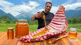 Juicy Beef Ribs Baked with Honey Sauce in Tandoor! Harvesting Homemade Mountain Honey