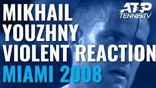 Youzhny reacts badly to losing point - hits his racquet against his head | Miami Open 2008