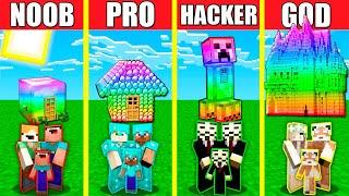 Minecraft Battle: RAINBOW SPECTRITE HOUSE BUILD CHALLENGE - NOOB vs PRO vs HACKER vs GOD / Animation