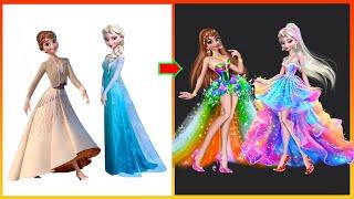 Elsa & Anna in Frozen Movie Transforming into Colorful Girls: Frozen Glow Up @cartoonworld68