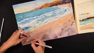 Sea and waves in watercolors. Speedpainting/ Море и волны акварелью. Урок