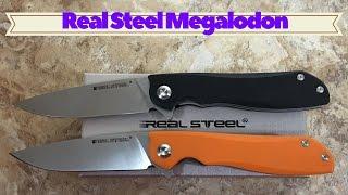 Real Steel Megalodon linerlock flipper knife with G10 scales and Sandvik steel blade