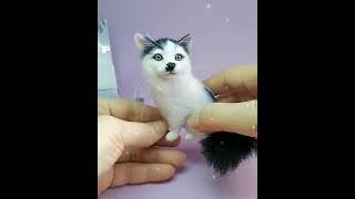 Needle Felted Miniature Cat Pet - Lifelike Replica Plush Art Craft Review. Фигурка из шерсти кота