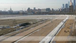 Top view of equine running on moscow hippodrome in early spring Moscow City