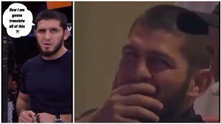 Khabib nurmagomedov can't control his laugh when Islam makhachev became translator 