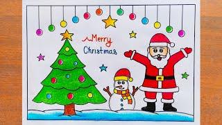 Merry Christmas Drawing Easy/ Santa Claus Drawing/ Christmas Drawing Easy/ Christmas Tree Drawing