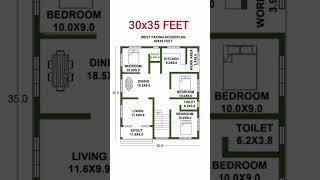30x35feet west facing house plan #Indian construction #shorts #hbg