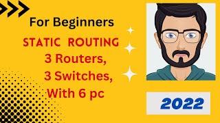 Configuring Static Routing with 3 routers,3 switches, 6 pc, using CLI commands| Cisco Packet Tracer