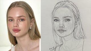 Learn to draw a beautiful girl's face step by step using the Loomis method