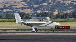 Video and pictures of Rutan Long-EZ N36DX taking off at Livermore Airport. 2018.