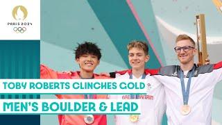 Toby Roberts clinches sport climbing gold in men's boulder and lead | Paris 2024 highlights