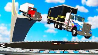 We Jumped Giant Semi Trucks on a MASSIVE Trampoline and Broke Everything in BeamNG Multiplayer!