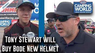 Tony Stewart says he'll buy Bobby Bode a new helmet after NHRA SpringNationals