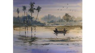 How to Paint Easy Sunset Scene in Watercolour by Prakash Mahato