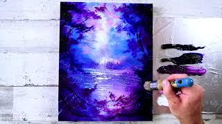 How to paint landscape enveloped in lavender hues and light | Oval Brush Art | Acrylics