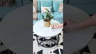 Designer Round Modern Center Table with White Marble Black Metal Finish