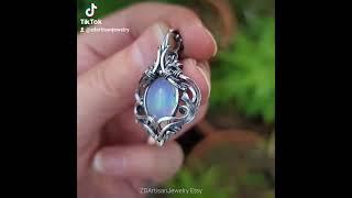 Ethiopian opal sterling silver handmade wire wrapped pendant necklace by ZDArtisanJewelry Etsy