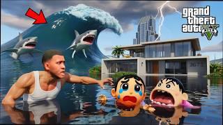 GTA V : Franklin & Shinchan Survive & Fight Tsunami in GTA 5 ! in Telugu