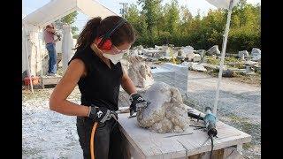 Carving Blue Alabaster Stone