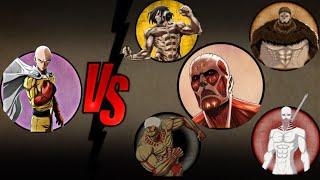 Saitama Vs Colossal Titan, Eren Yeager, Beast Titan, Armored Titan, Warhammer Titan Epic fight