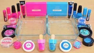 Neon Pink vs Neon Blue - Mixing Makeup Eyeshadow Into Slime ASMR