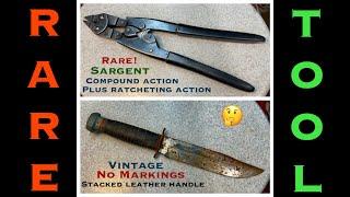 Rare Sargent Compound Ratcheting Tool.  Vintage Stacked Leather Fixed Blade Knife Restoration