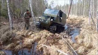 Поездка в тайгу на самодельном гусеничном  вездеходе за черемшой! Спасали из болота МТЗ 80!!!