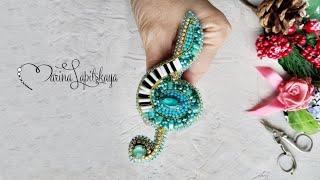  How to make a brooch "Treble clef" from beads (tutorial)