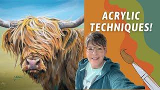 TIPS For Painting COW HAIR with Acrylic! FUN HIGHLAND COW PAINTING! By: Annie Troe