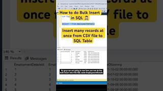 How to do bulk insert in SQL - CSV file to Table #shorts #sql #sqlqueries #coding #sqlserver