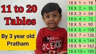 Tables 11 to 20 by 3 year old kid Genius Pratham bhatt